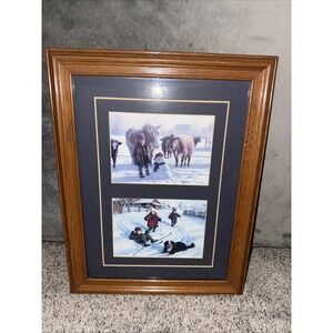 R.J. Duncan "Winter Friends" & "Ski Lessons" – Framed Print Set (1996) 18"x14"